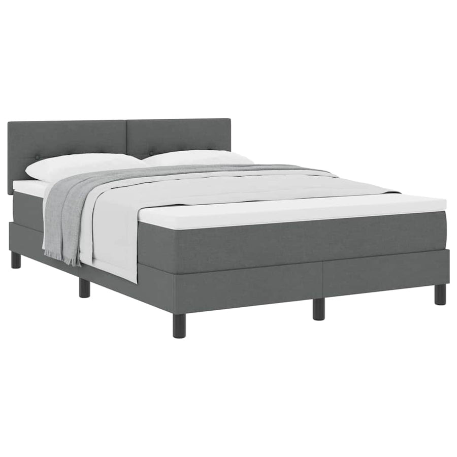 Box Spring Bed Dark Grey and White 152 x 203 cm Fabric
