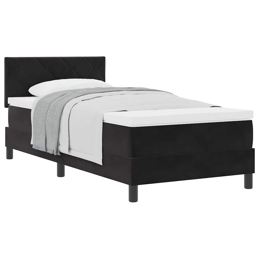 Box Spring Bed Black and White 107 x 203 cm Fabric