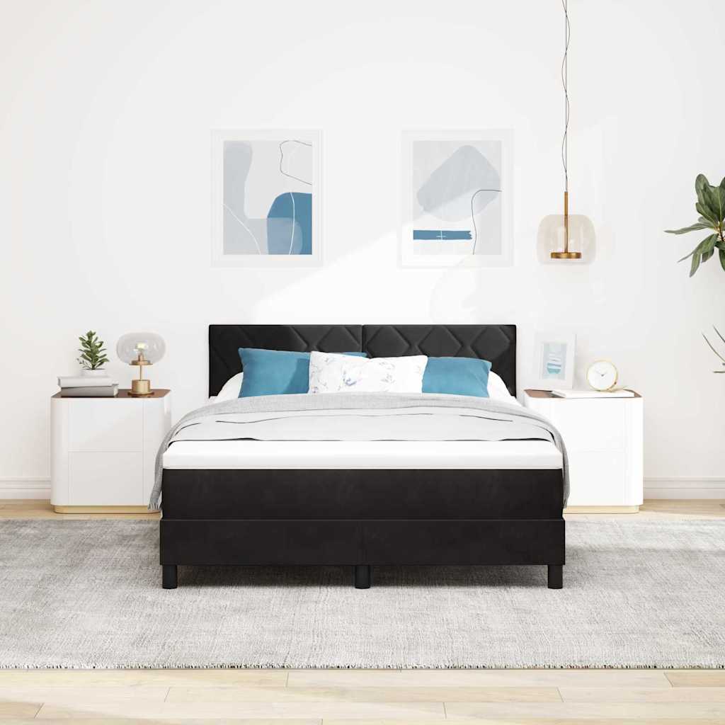 Box Spring Bed Black and White 137 x 187 cm Velvet