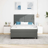Box Spring Bed Striped Dark Grey and White 193 x 137 x 128 cm - Top-Down View