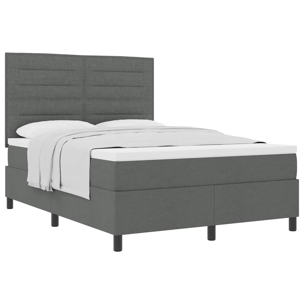 Box Spring Bed Dark Grey and White 137 x 190 cm Fabric