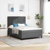 Box Spring Bed Striped with Headboard White 203 x 152 x 128 cm