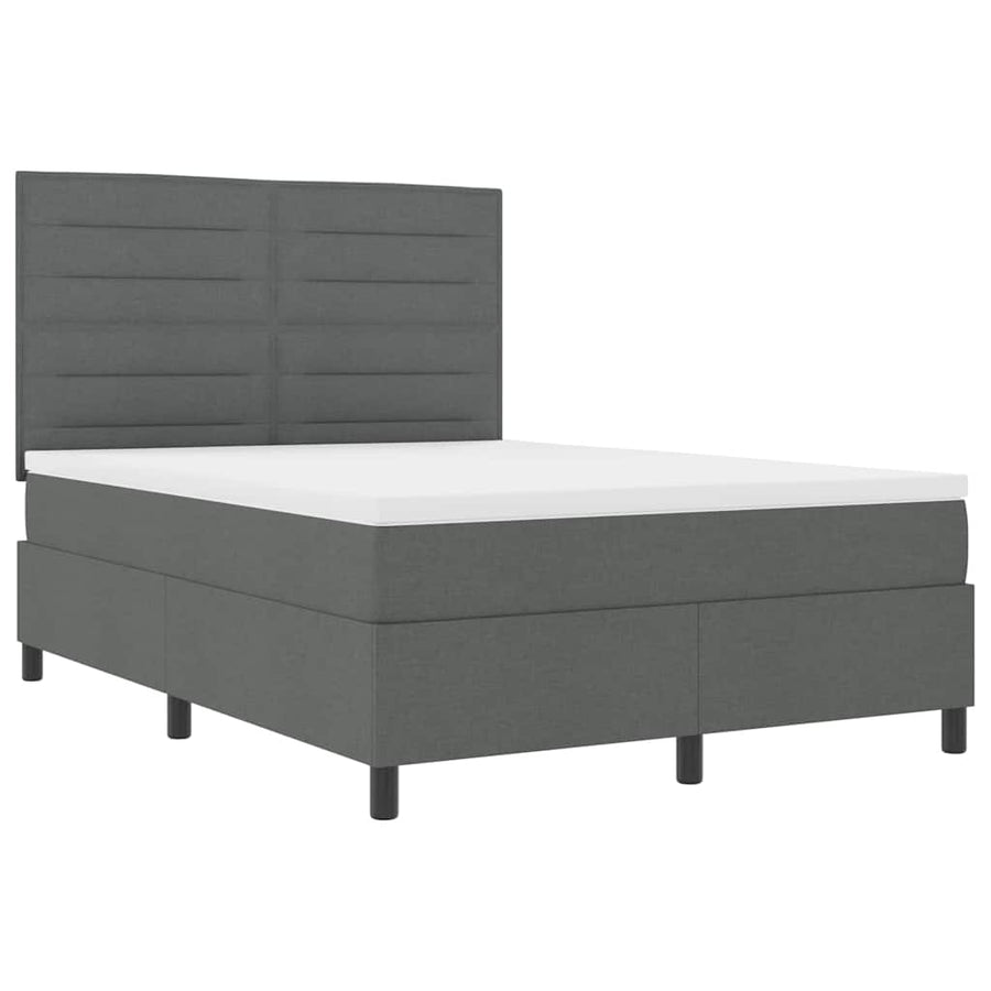 Box Spring Bed Dark Grey and White 152 x 203 cm Fabric