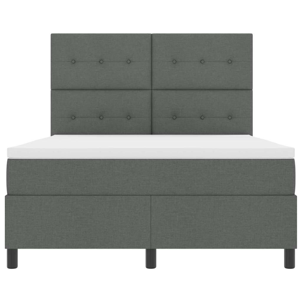 Box Spring Bed Dark Grey and White 137 x 190 cm Fabric