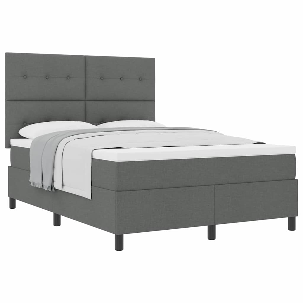 Box Spring Bed Dark Grey and White 137 x 190 cm Fabric