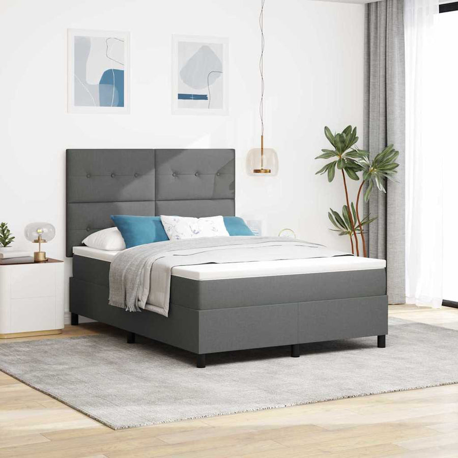 Box Spring Bed Dark Grey and White 152 x 203 cm Fabric