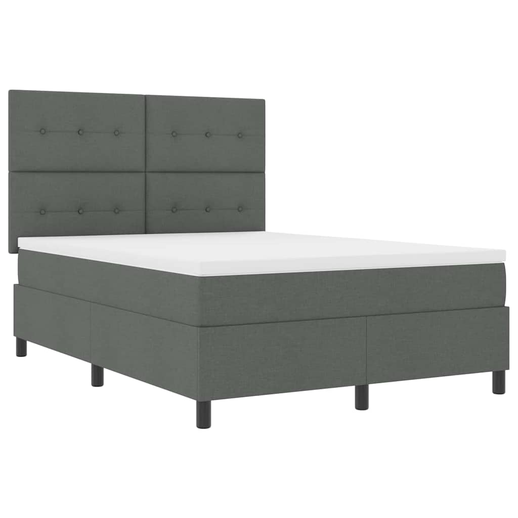 Box Spring Bed Dark Grey and White 152 x 203 cm Fabric