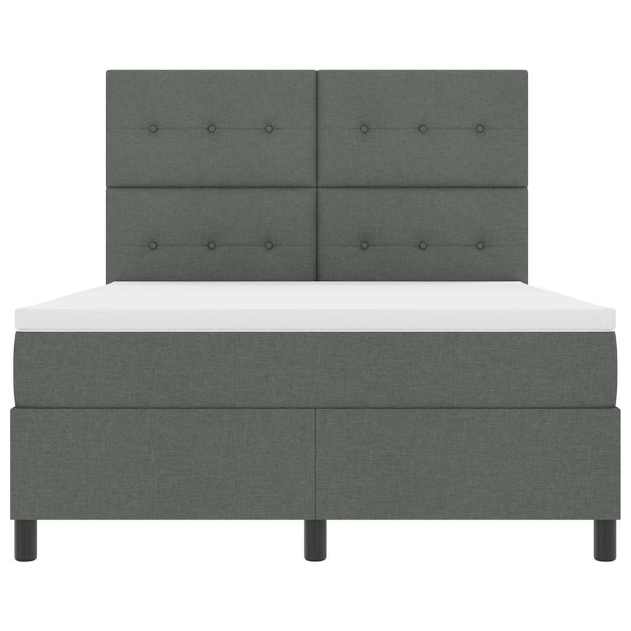 Box Spring Bed Dark Grey and White 152 x 203 cm Fabric
