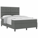 Box Spring Bed Dark Grey and White 152 x 203 cm Fabric
