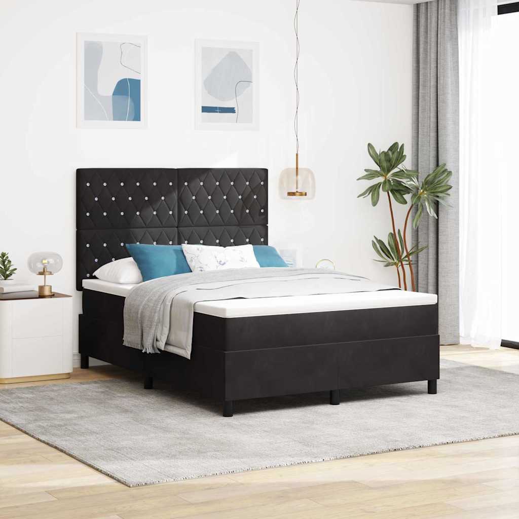 Box Spring Bed Black and White 137 x 187 cm Velvet