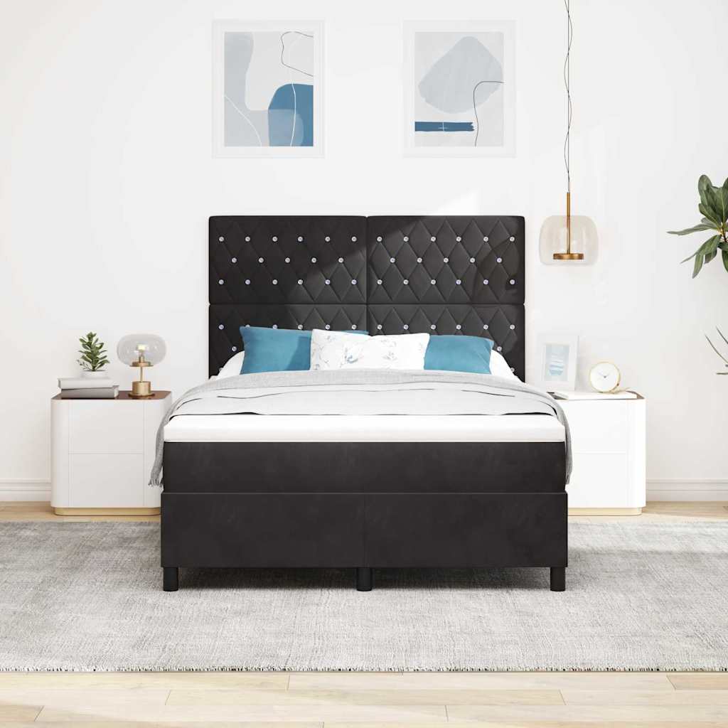 Box Spring Bed Black and White 137 x 187 cm Velvet
