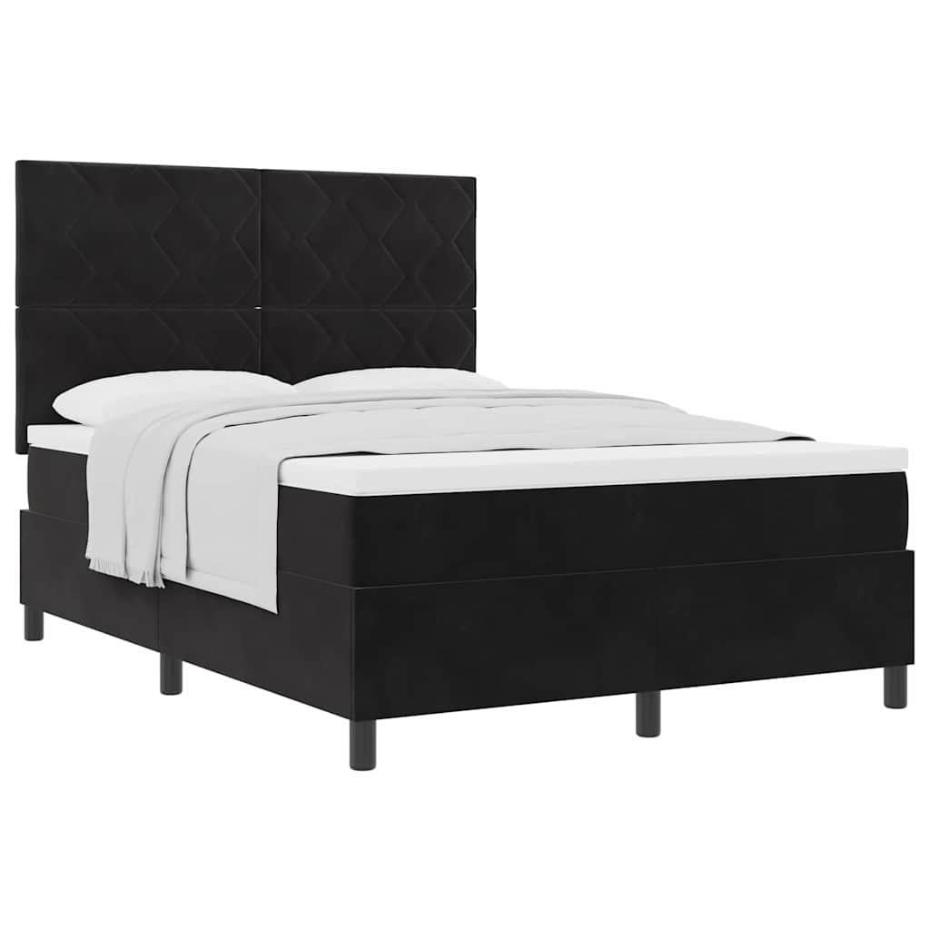 Box Spring Bed Black and White 137 x 187 cm Velvet