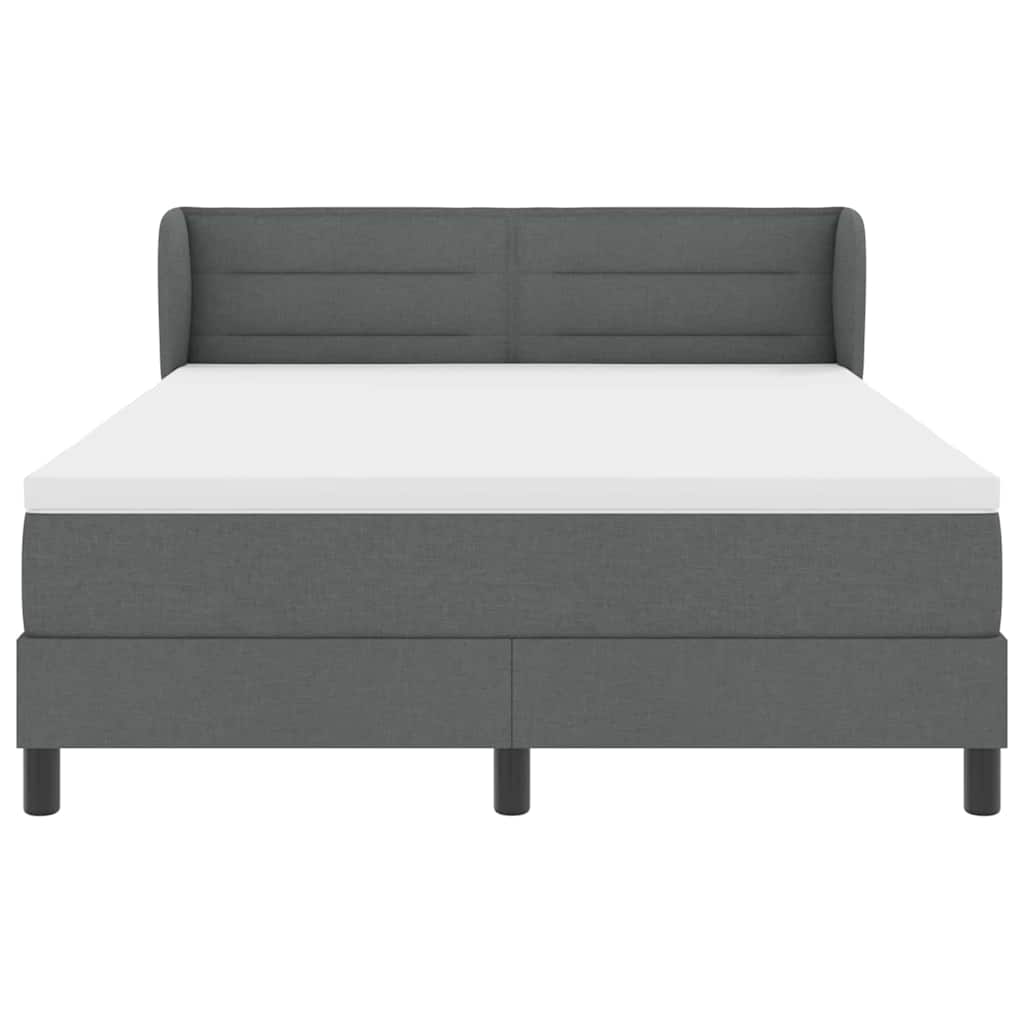Box Spring Bed Striped Dark Grey and White 203 x 152 x 88 cm