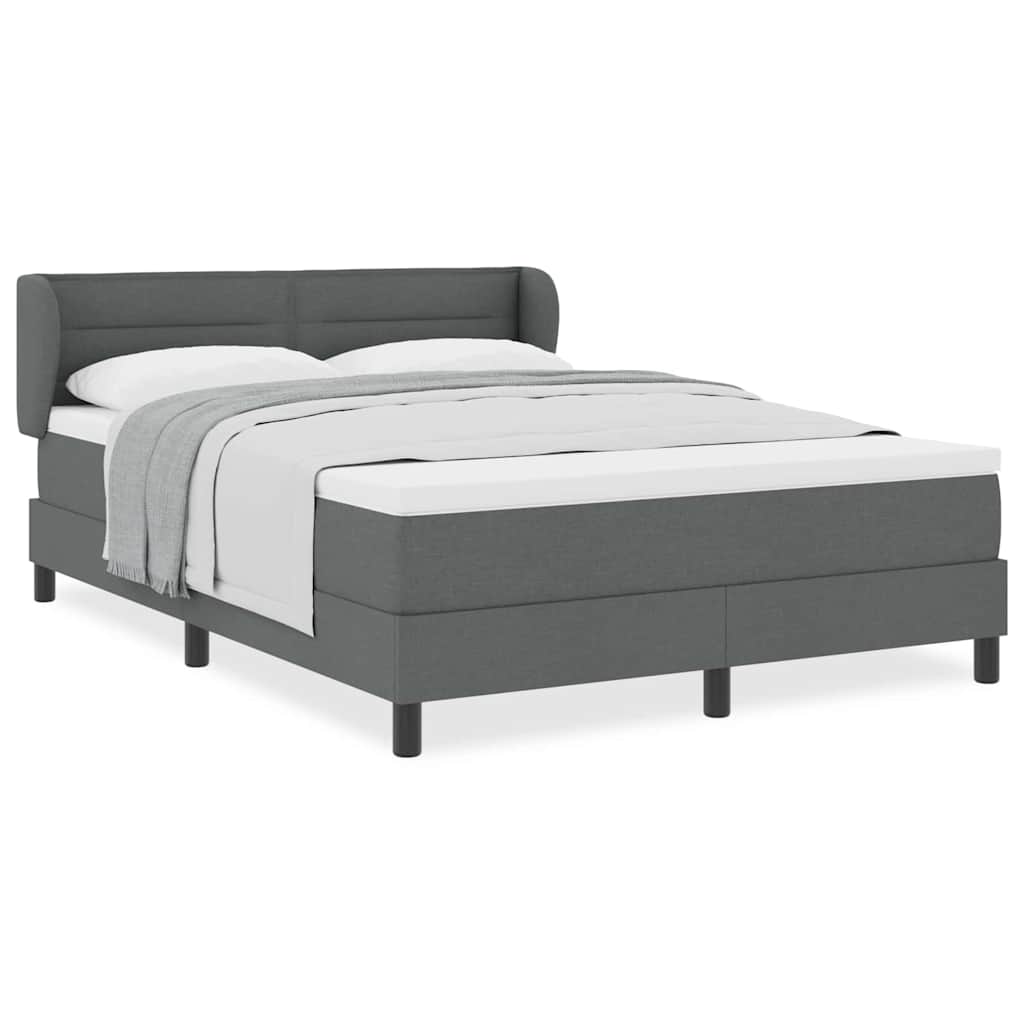 Box Spring Bed Striped Dark Grey and White 203 x 152 x 88 cm
