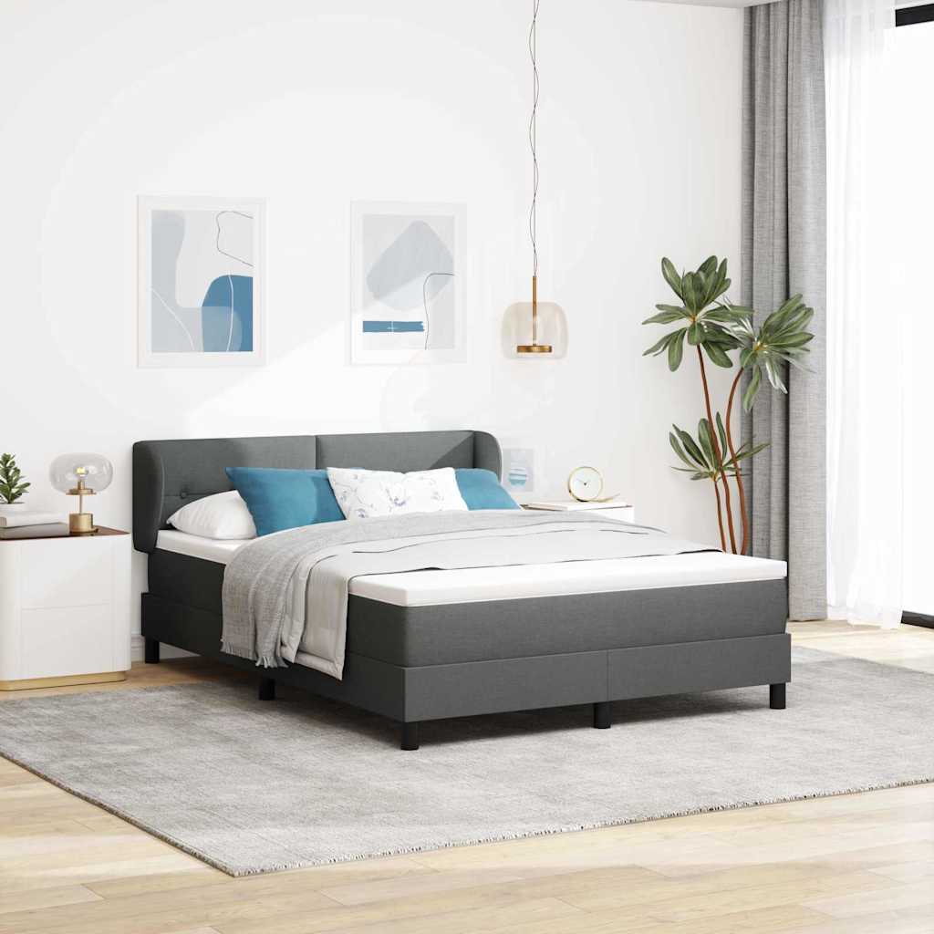 Box Spring Bed Dark Grey and White 137 x 187 cm Fabric