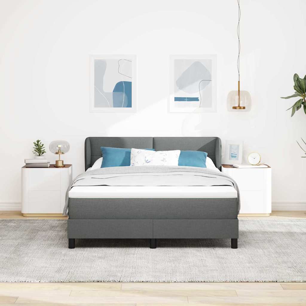 Box Spring Bed Dark Grey and White 137 x 187 cm Fabric