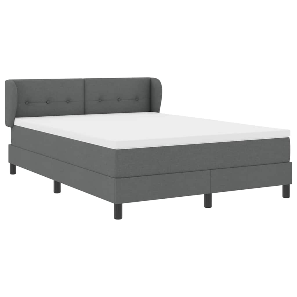 Box Spring Bed Dark Grey and White 137 x 187 cm Fabric