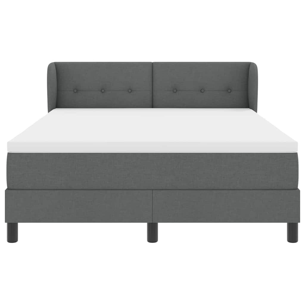 Box Spring Bed Dark Grey and White 137 x 187 cm Fabric