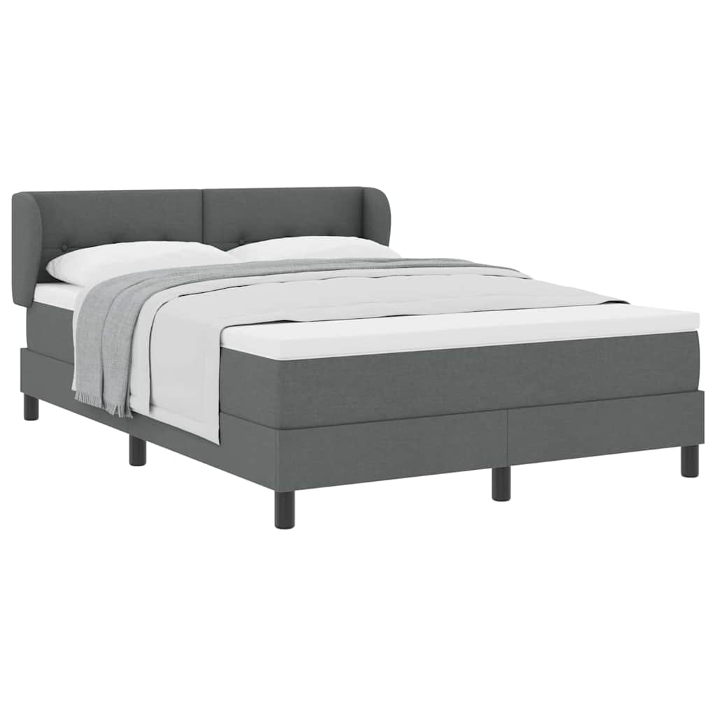 Box Spring Bed Dark Grey and White 137 x 187 cm Fabric