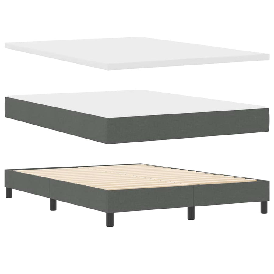 Box Spring Bed Dark Grey and White 152 x 203 cm Fabric