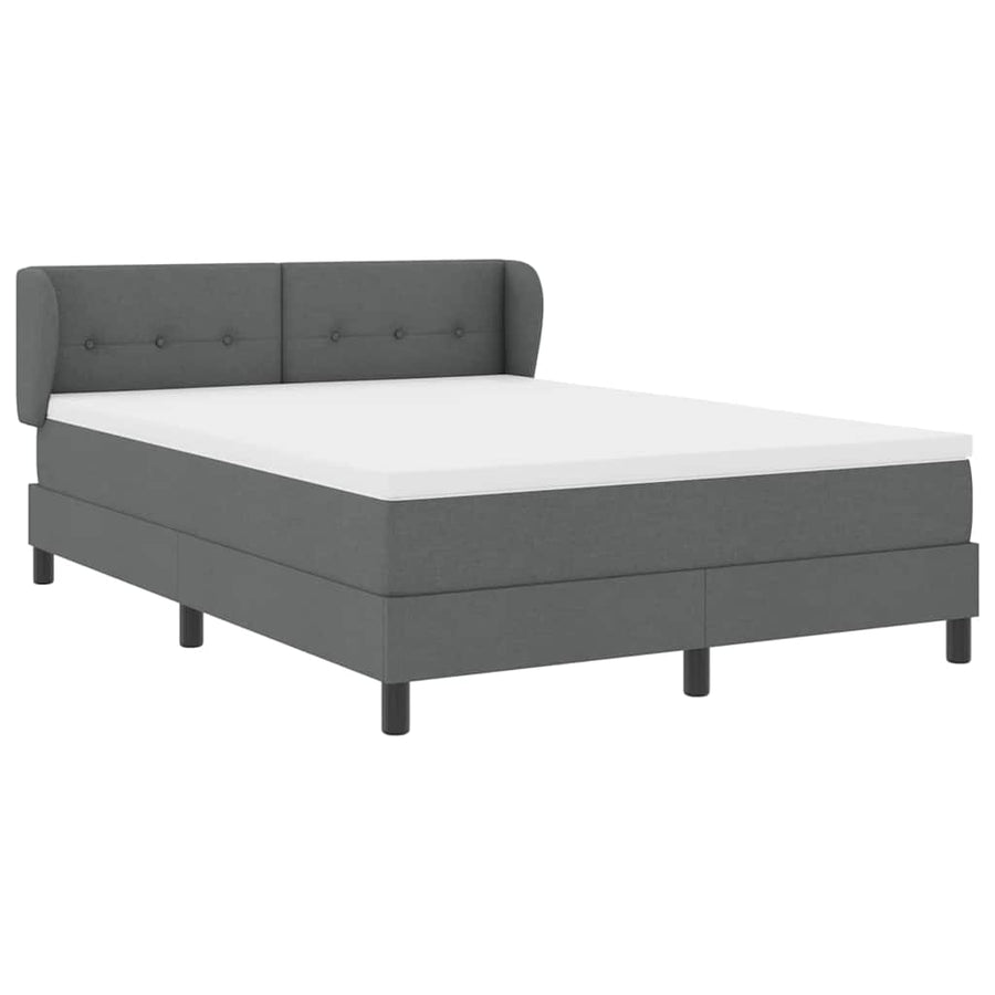 Box Spring Bed Dark Grey and White 152 x 203 cm Fabric