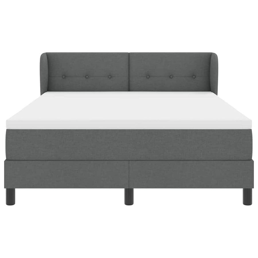 Box Spring Bed Dark Grey and White 152 x 203 cm Fabric