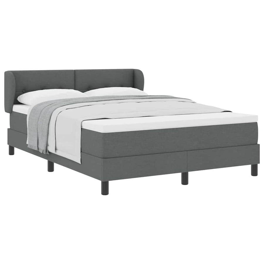 Box Spring Bed Dark Grey and White 152 x 203 cm Fabric