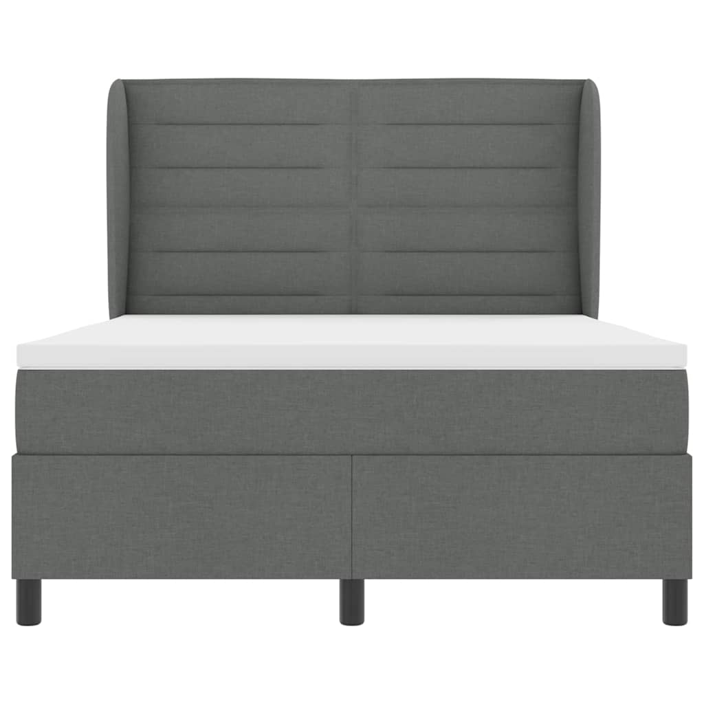 Box Spring Bed Dark Grey and White 137 x 190 cm Fabric