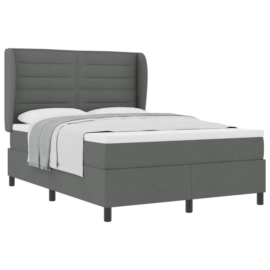 Box Spring Bed Dark Grey and White 137 x 190 cm Fabric
