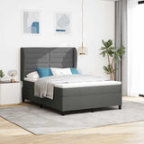 Box Spring Bed Striped Dark Grey and White 203 x 152 x 128 cm