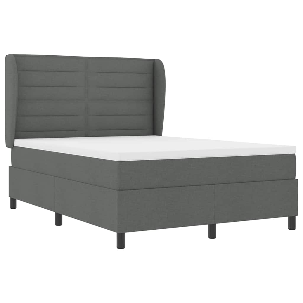 Box Spring Bed Dark Grey and White 152 x 203 cm Fabric