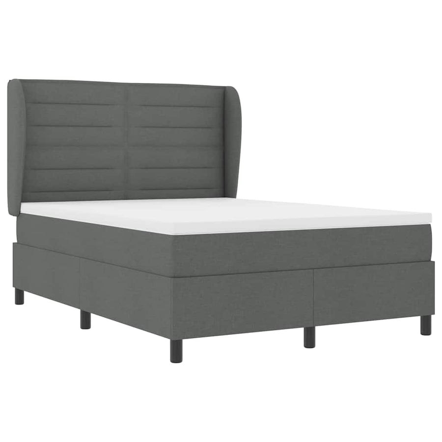 Box Spring Bed Dark Grey and White 152 x 203 cm Fabric