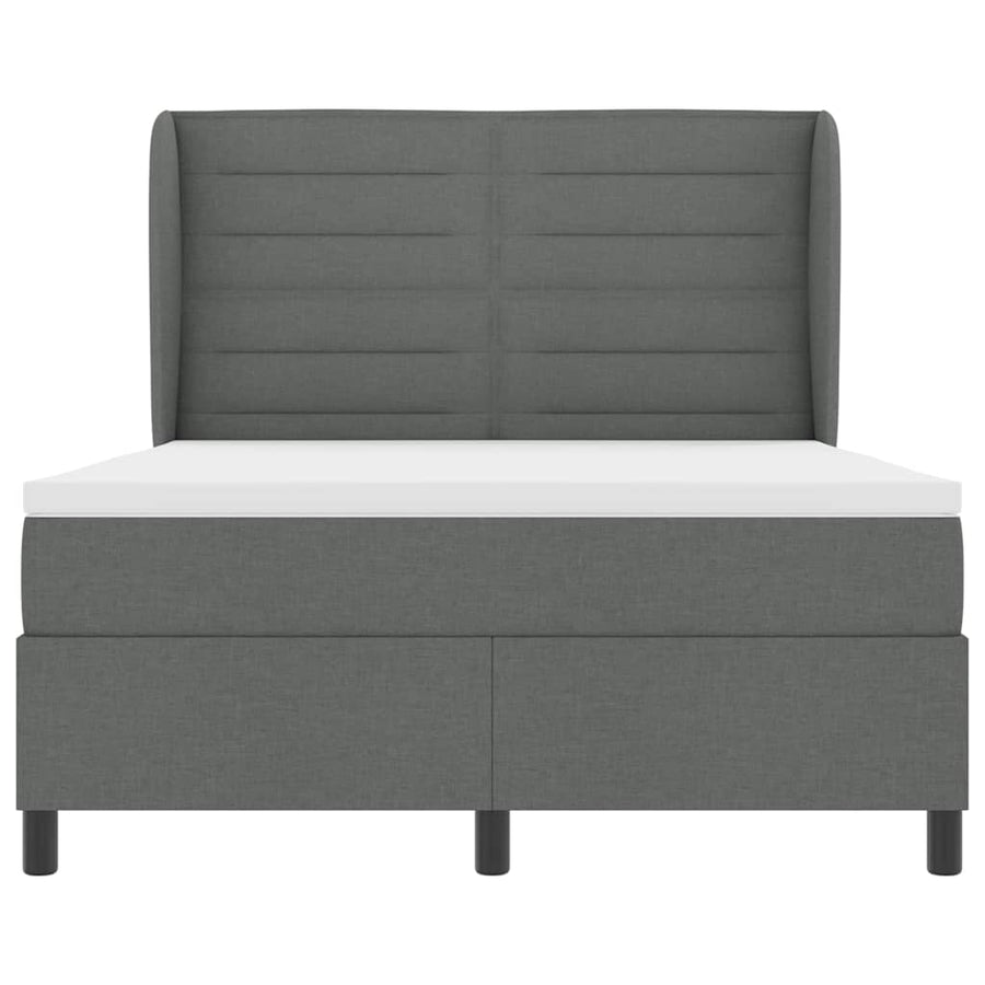 Box Spring Bed Dark Grey and White 152 x 203 cm Fabric