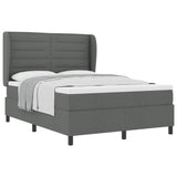 Box Spring Bed Dark Grey and White 152 x 203 cm Fabric