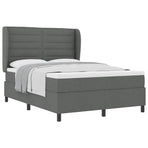 Box Spring Bed Dark Grey and White 152 x 203 cm Fabric
