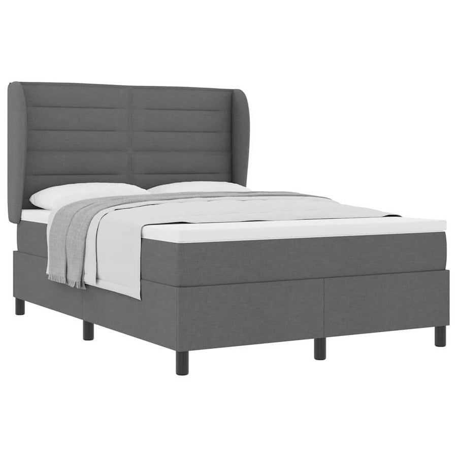 Box Spring Bed Dark Grey and White 152 x 203 cm Fabric
