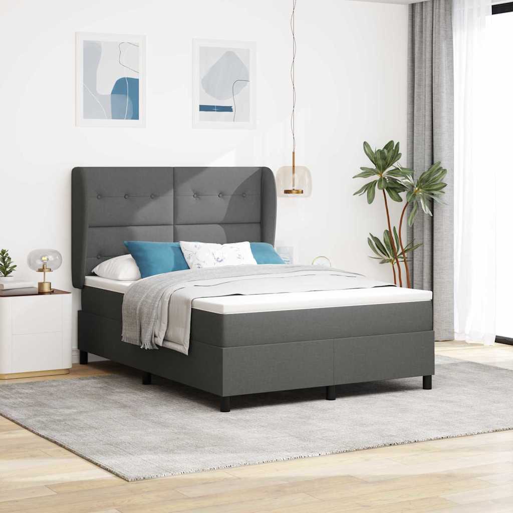 Box Spring Bed Manual Dark Grey and White 203 x 152 x 128 cm