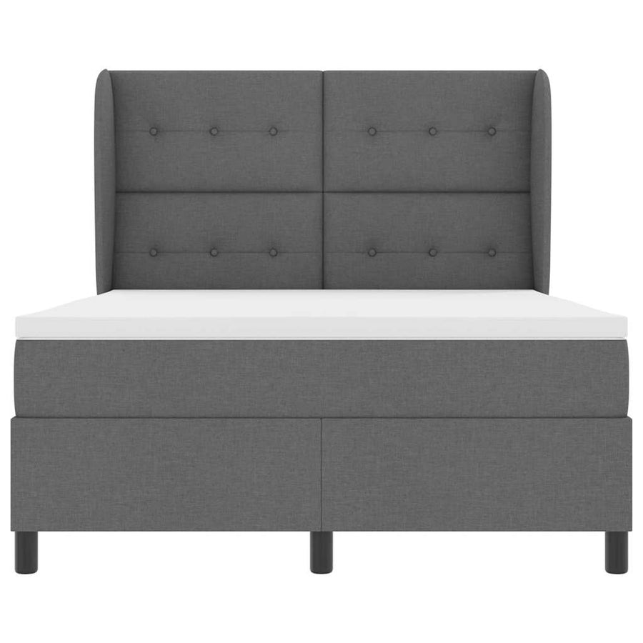 Box Spring Bed Dark Grey and White 152 x 203 cm Fabric