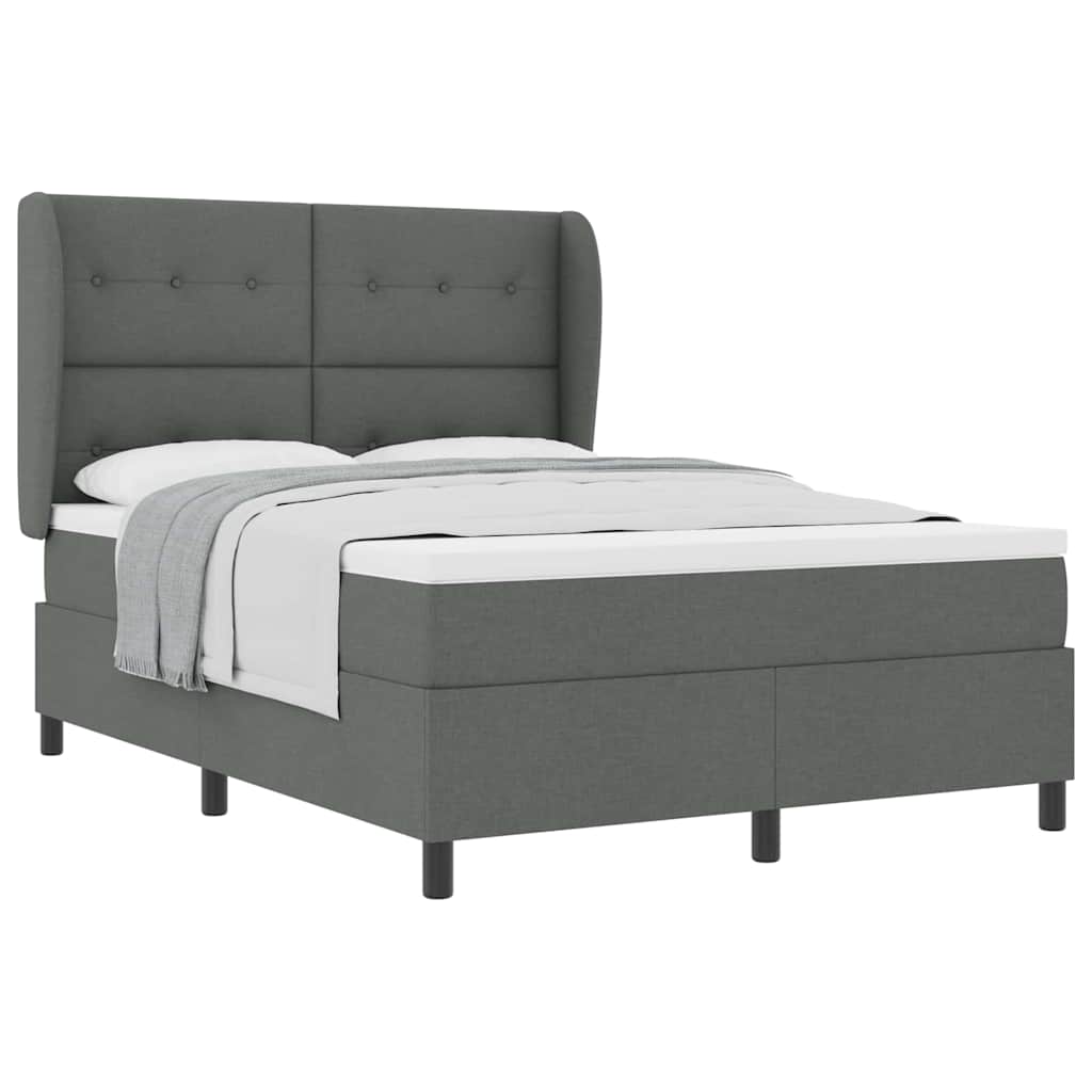 Box Spring Bed Dark Grey and White 152 x 203 cm Fabric