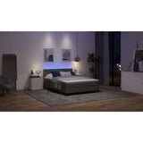 Box Spring Bed Dark Grey and White 137 x 187 cm Fabric