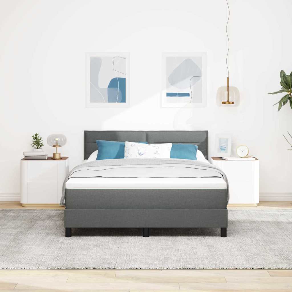 Box Spring Bed Striped Dark Grey and White 193 x 137 x 88 cm