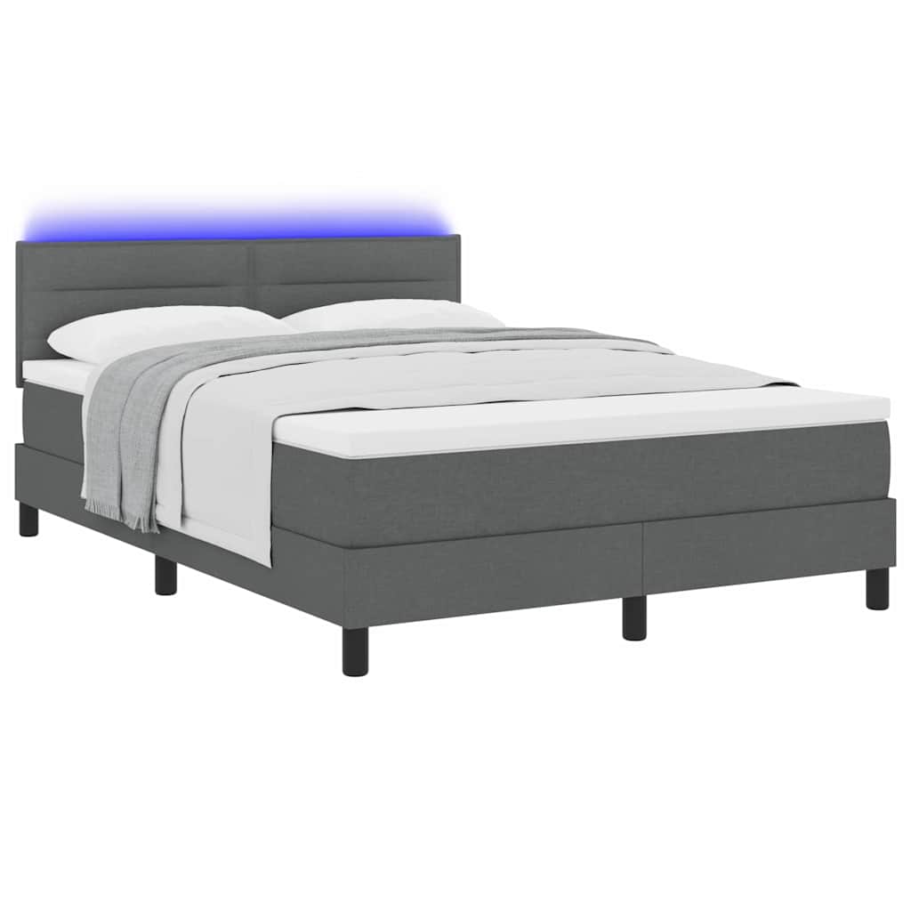 Box Spring Bed Dark Grey and White 137 x 187 cm Fabric