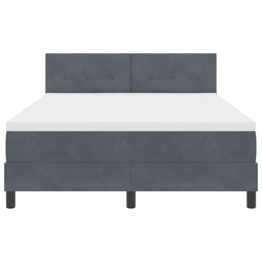 Box Spring Bed Dark Grey and White 152 x 203 cm Fabric