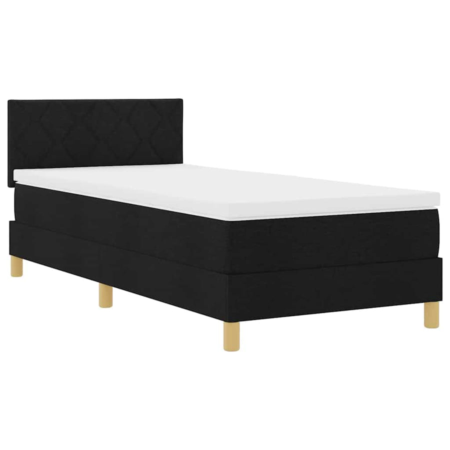Box Spring Bed Black and White 107 x 203 cm Fabric