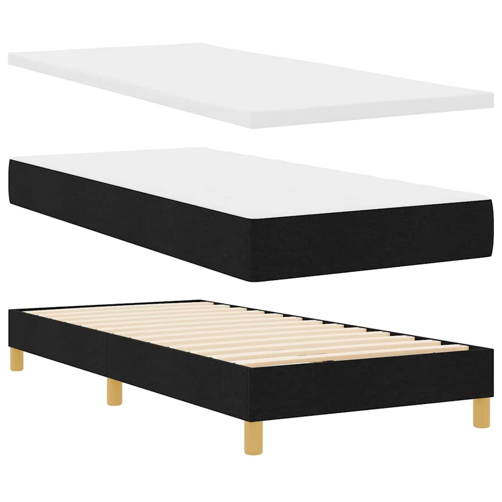 Box Spring Bed Black and White 107 x 203 cm Fabric
