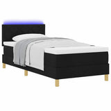 Box Spring Bed Black and White 107 x 203 cm Fabric