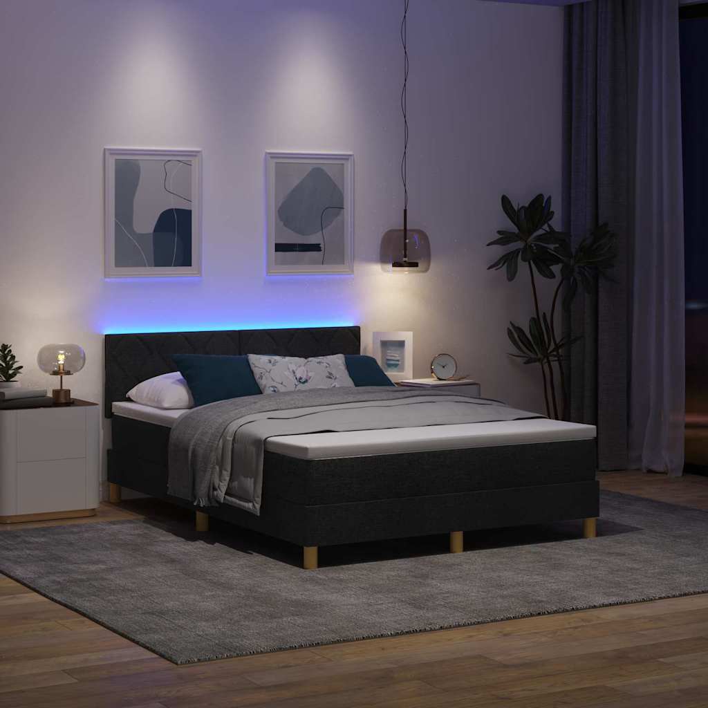 Box Spring Bed Geometric Black and White 193 x 137 x 88 cm