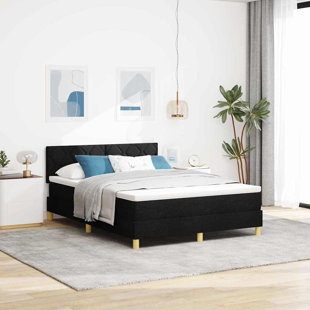 Box Spring Bed Geometric Black and White 193 x 137 x 88 cm