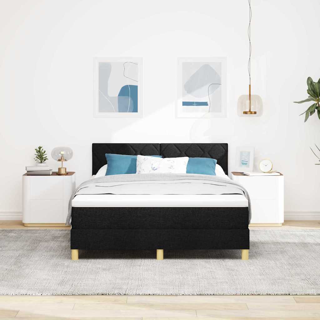 Box Spring Bed Black and White 137 x 187 cm Velvet