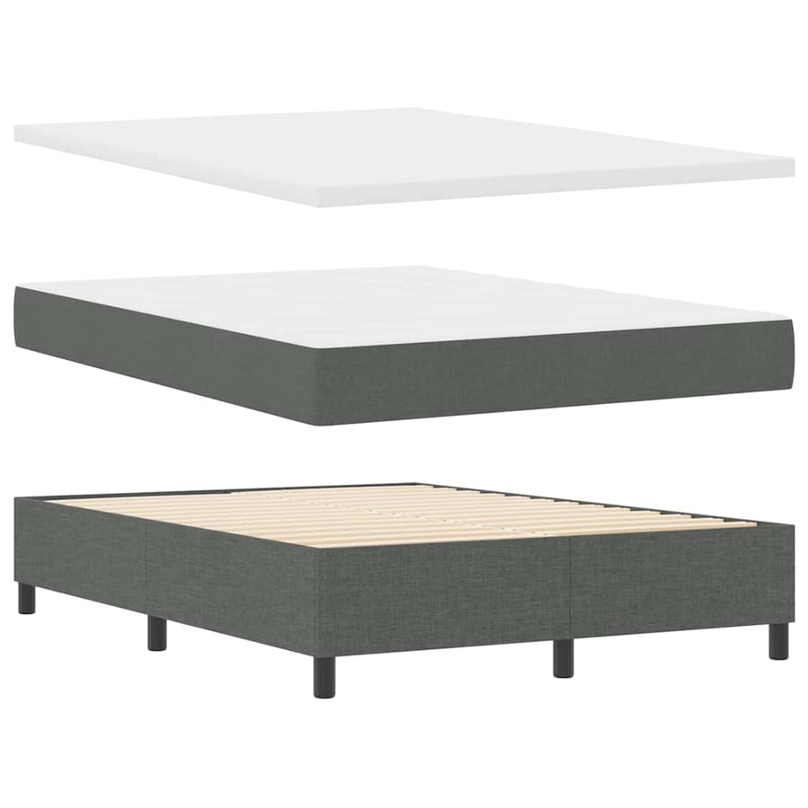 Box Spring Bed Dark Grey and White 137 x 190 cm Fabric